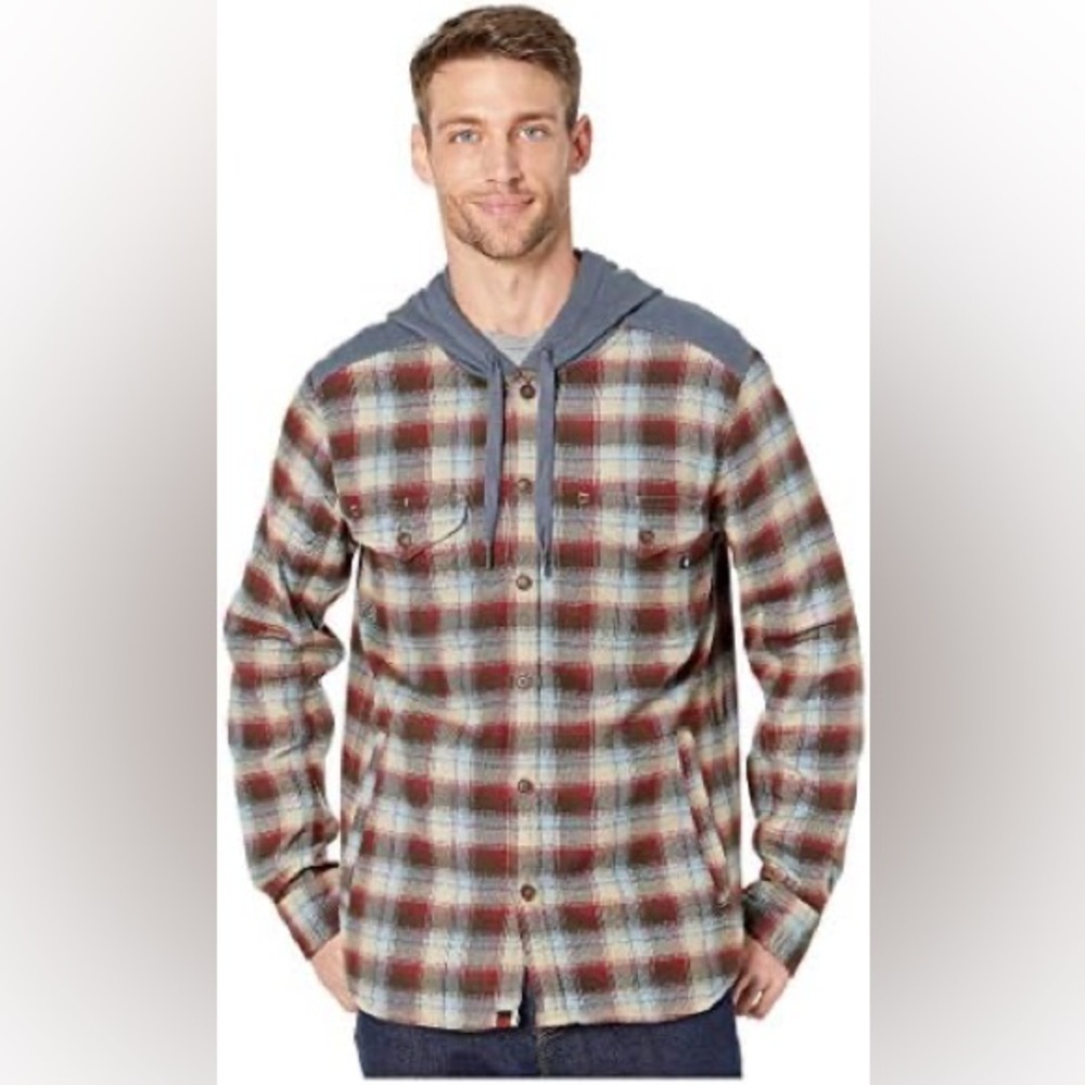 Marmot Men's flannel Plaid Hooded Shirt jacket Shacket Blue Red size XXL